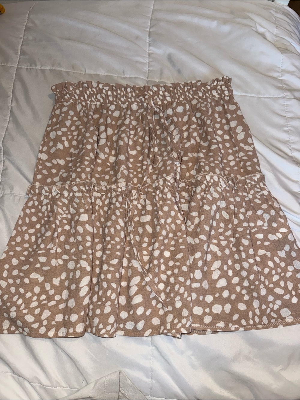 Tiered Polka Dot Mini Skirt in Beige and White